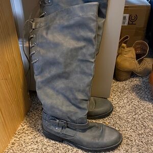 Gray, knee high boots